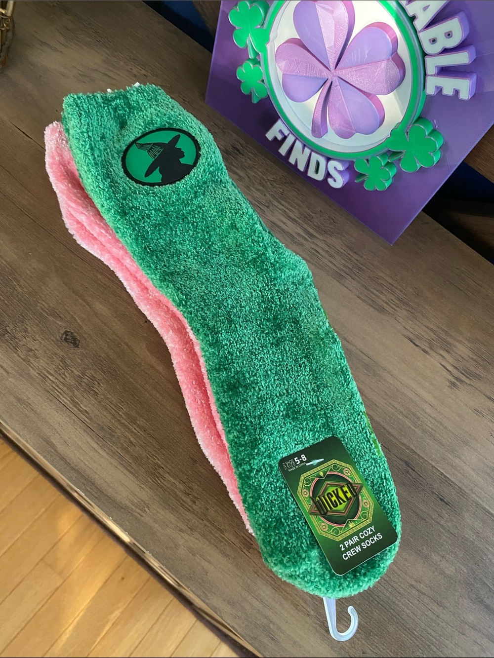 Wicked Plush Crew Socks - Pink & Green (2 Pair)